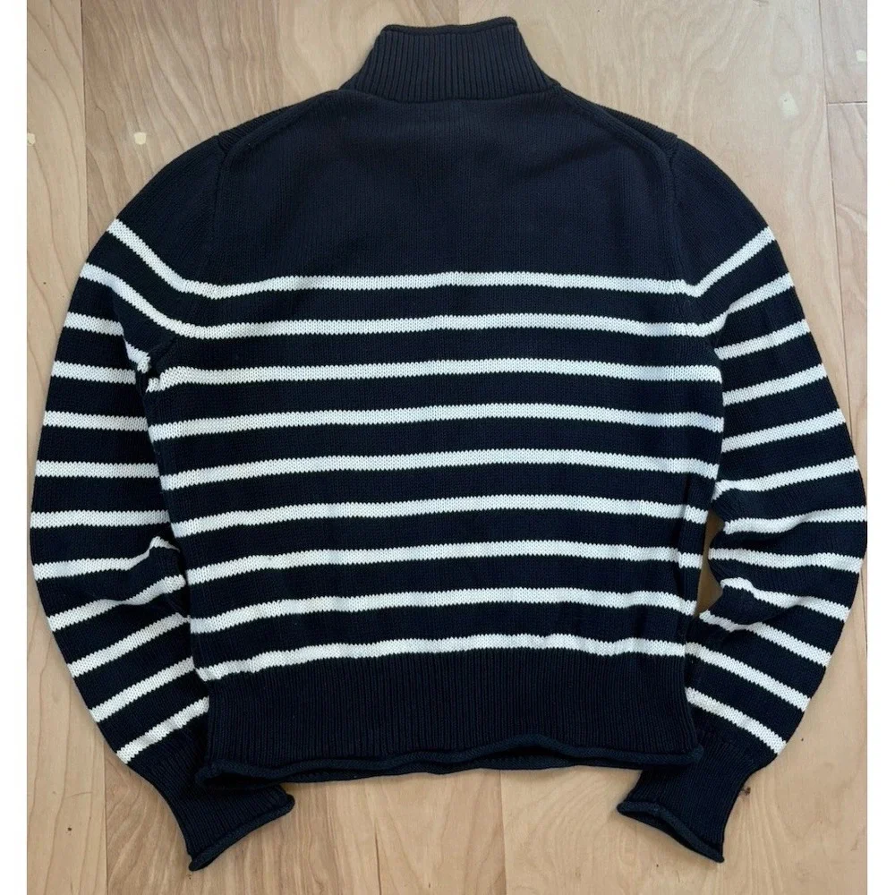 J. Crew Heritage Cotton Rollneck Sweater in Stripe Navy Blue Nautical Size M